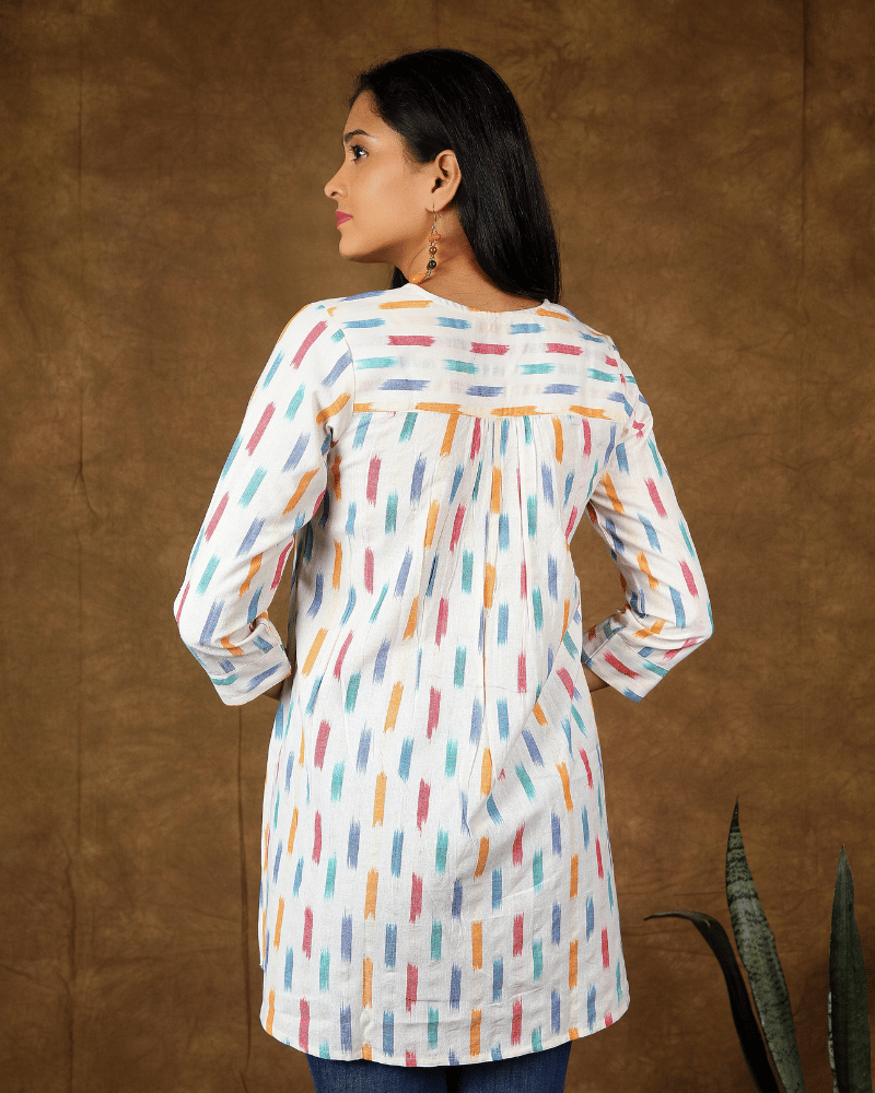 Embroidery white ikat tunic - back