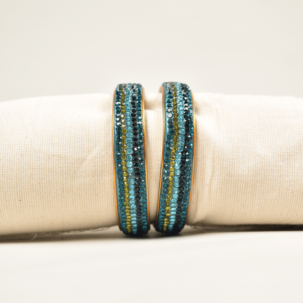 Blue 5 line stoned lac bangles - glittery stones - traditional