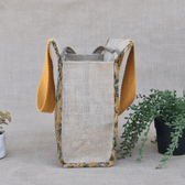 Yellow kalamkari and jute lunch bag