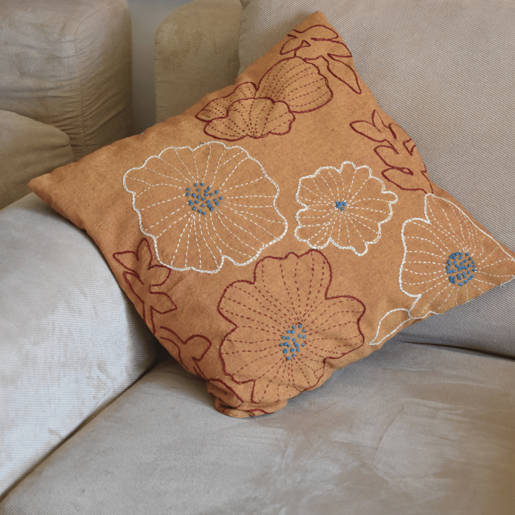 Yellow embroidery cotton cushion cover - front