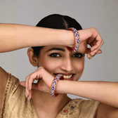 Pair of broad bangles in blue and white tones - stones