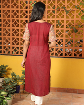 Maroon kalamkari kurta back view