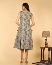 Blue Floral Kalamkari Dress With a Boat Neck - back
