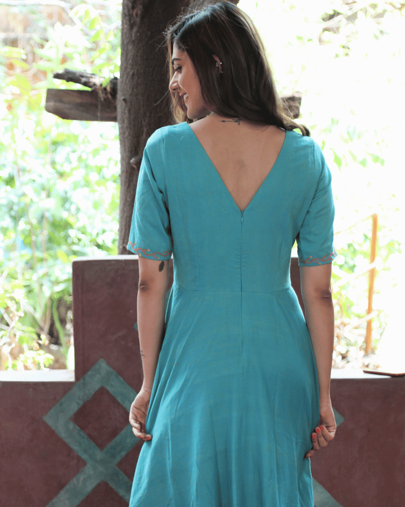 Green Embroidered High-Low Women’s Dress