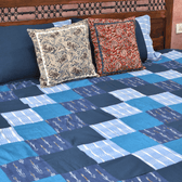 Ikat Patchwork Double Bedcover in Blue