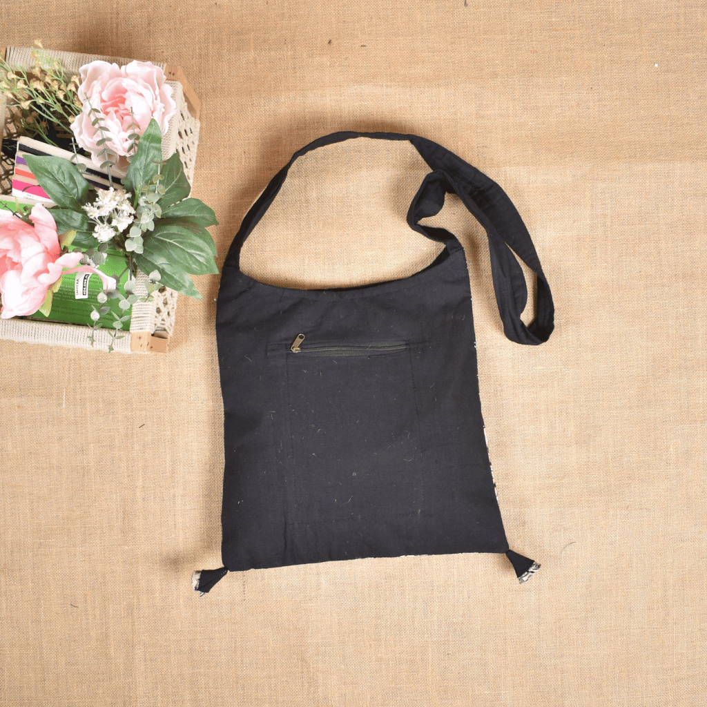 Black and White Kalamkari Sling Bag With Embroidery - back