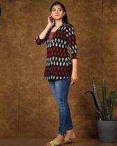 Red & Black ikat Embroidery tunic - top