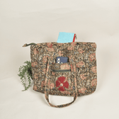 Quilted Green Kalamkari Large Tote Bag - pockets