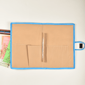 Simple natural jute file folder with a velcro tab and blue piping - inside