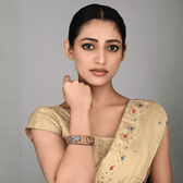 Ethnic gold toned stone studded kada made with lac 