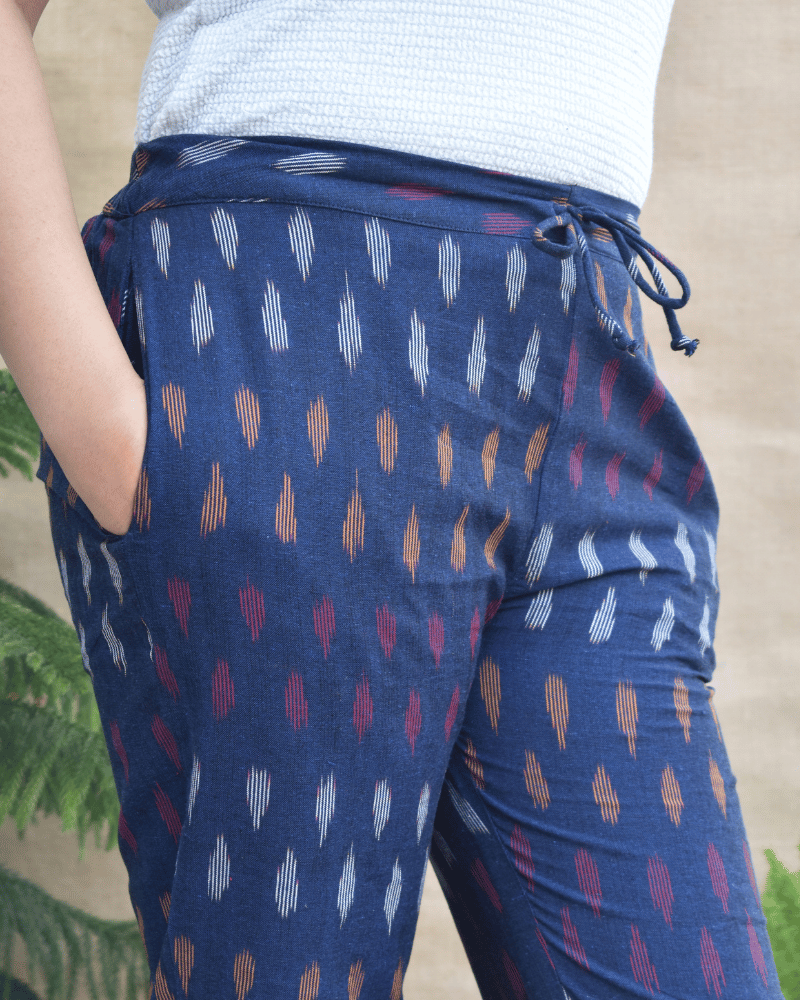 Blue ikat pant for women - waist