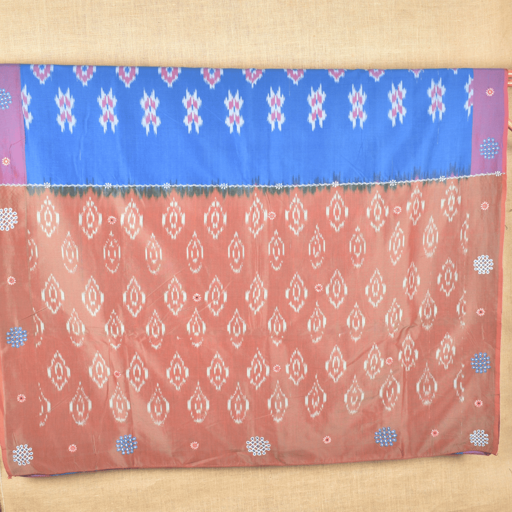 Blue ikat saree with hand embroidery