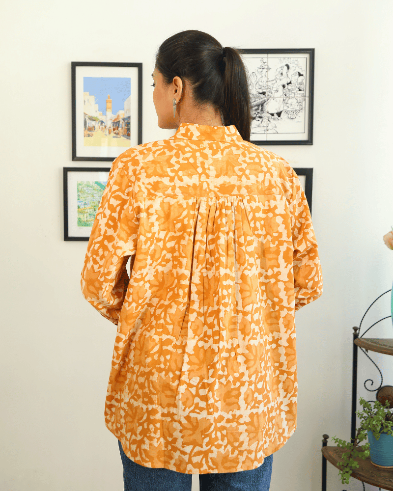 Stylish Women’s Yellow Kalamkari Cotton Shirt - back