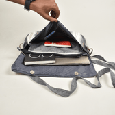 "Samarth" laptop bag in white cotton and faux leather - pockets