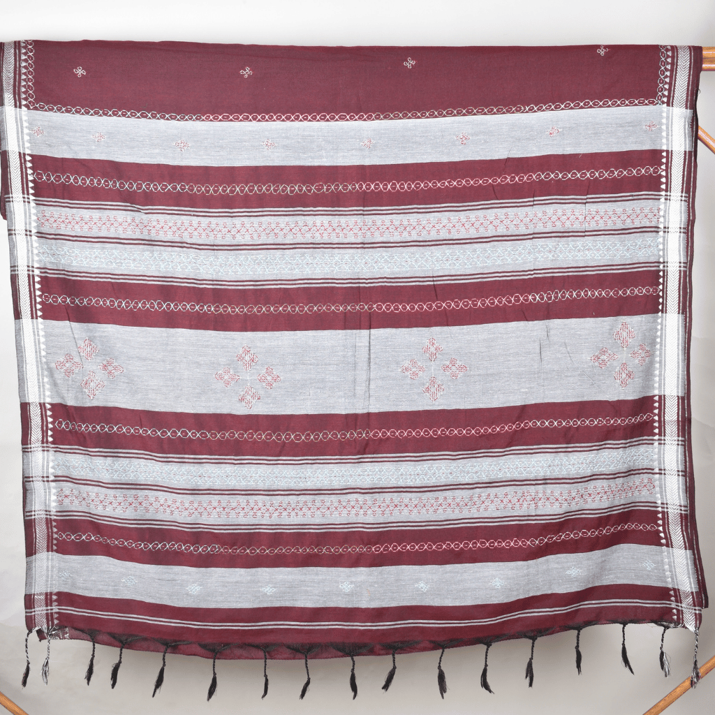 Maroon handloom saree with traditional banjara embroidery