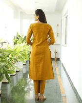 Mustard Yellow Silk Yoke Embroidery Kurta - back