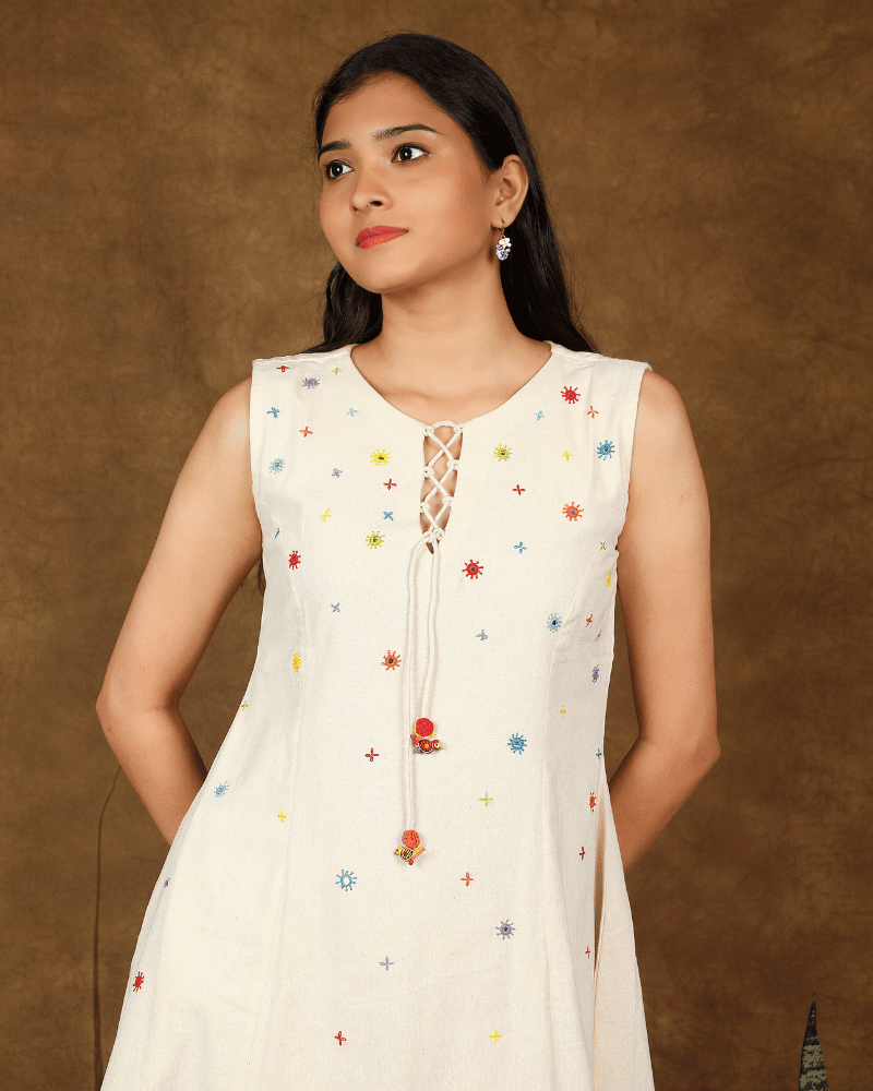 Sleeveless A line Summer frock - tassels