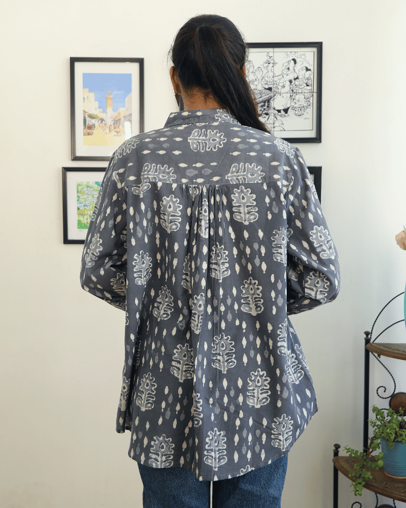 Stylish Women’s Grey Kalamkari Cotton Shirt - back