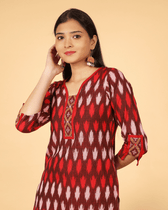 Straight Kurta in Red Ikat Cotton - sleeves