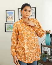 Stylish Women’s Yellow Kalamkari Cotton Shirt - side