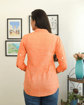Embroidered short top in Orange cotton - back view