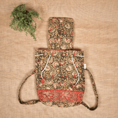 Quilted Green Kalamkari Backpack Bag - flap