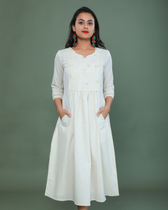 Mirror work dress in off white muslin front view