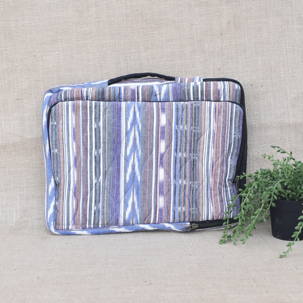 Multicolor ikat quilted laptop bag - handle