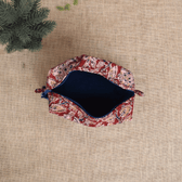 Red kalamkari travel cosmetic bag - inside