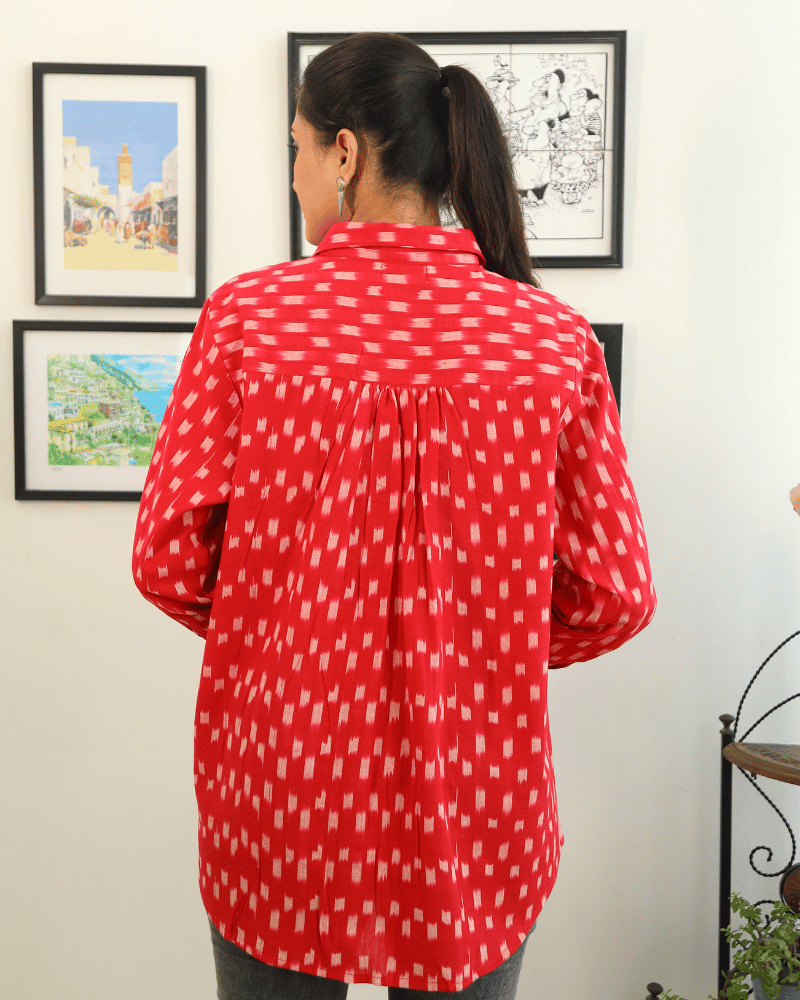 Stylish Women’s Red Ikat Cotton Shirt - back