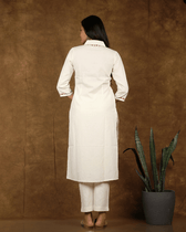 White embroidery straight kurta - Back