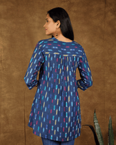 Embroidery indigo blue ikat tunic - back