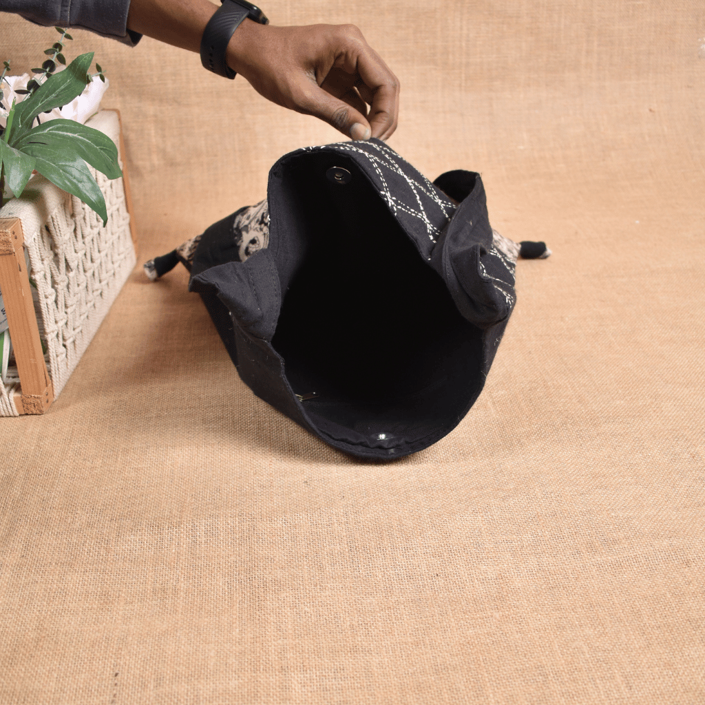 Black and White Kalamkari Sling Bag With Embroidery - inside