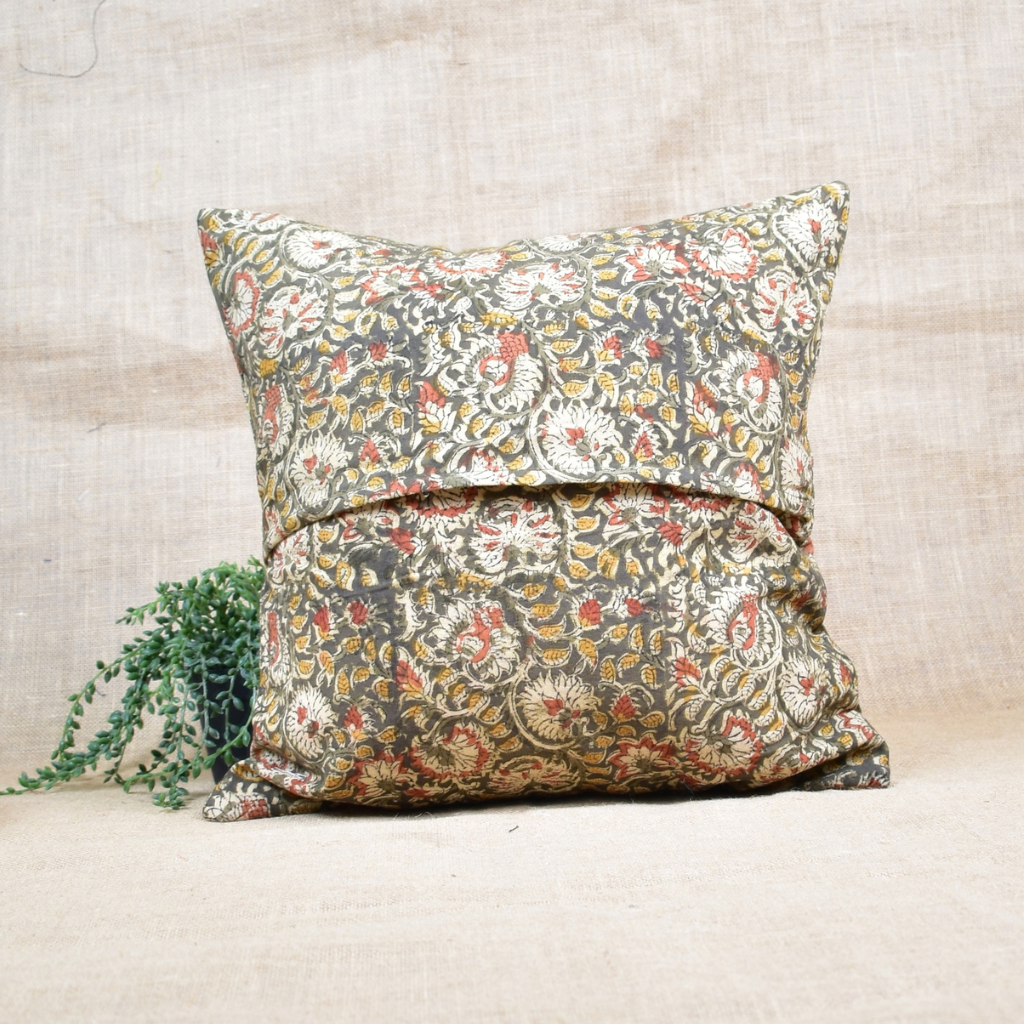 Orange Kalamkari Embroidered Cushion Cover  - back