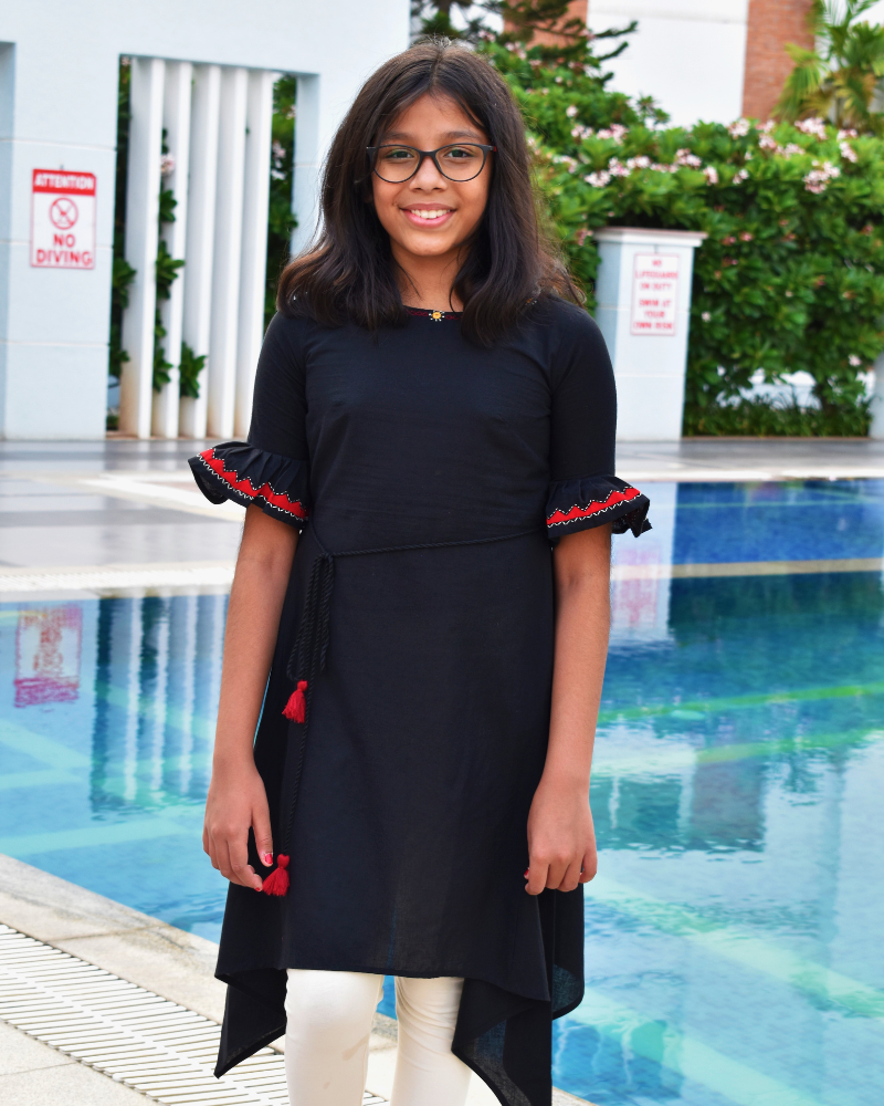 Black Hand Embroidered Kurta With Flared Sleeves