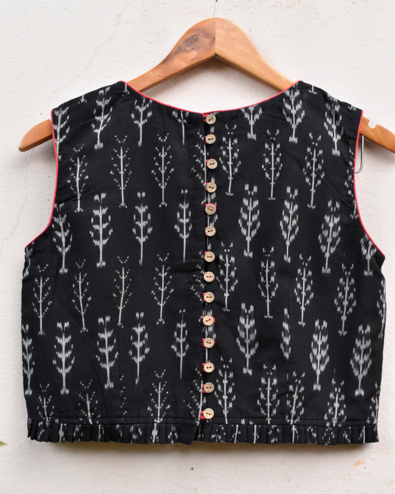 Black ikat blouse with buttons - back