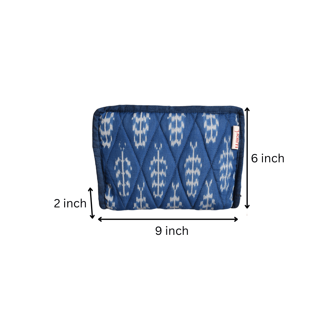 Blue Ikat Jewellery Case with 4 Zip Pockets - dimensions