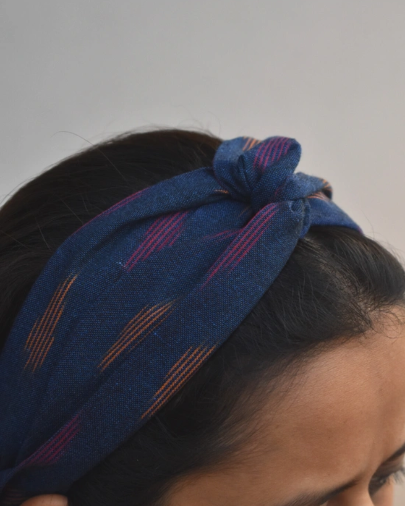 Blue Beautiful handstitched Ikat loop Headband