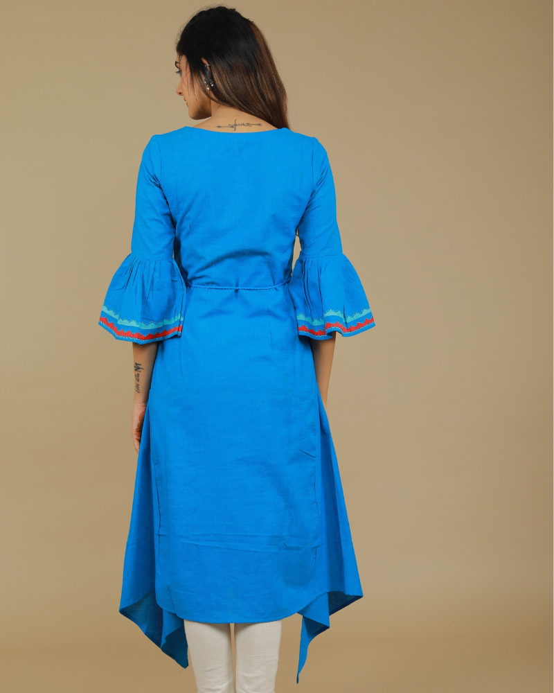 Blue Hand Embroidered Kurta With Flared Sleeves