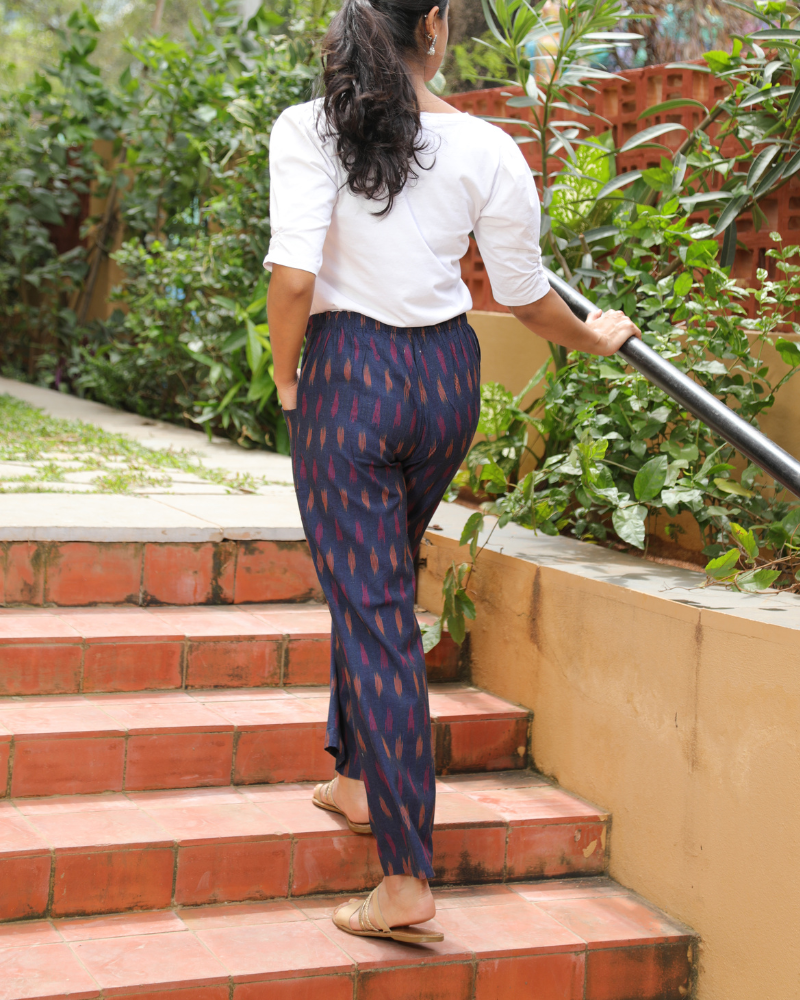 Blue Ikat cotton pants with two pockets