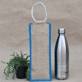 Blue jute bottle bag - front