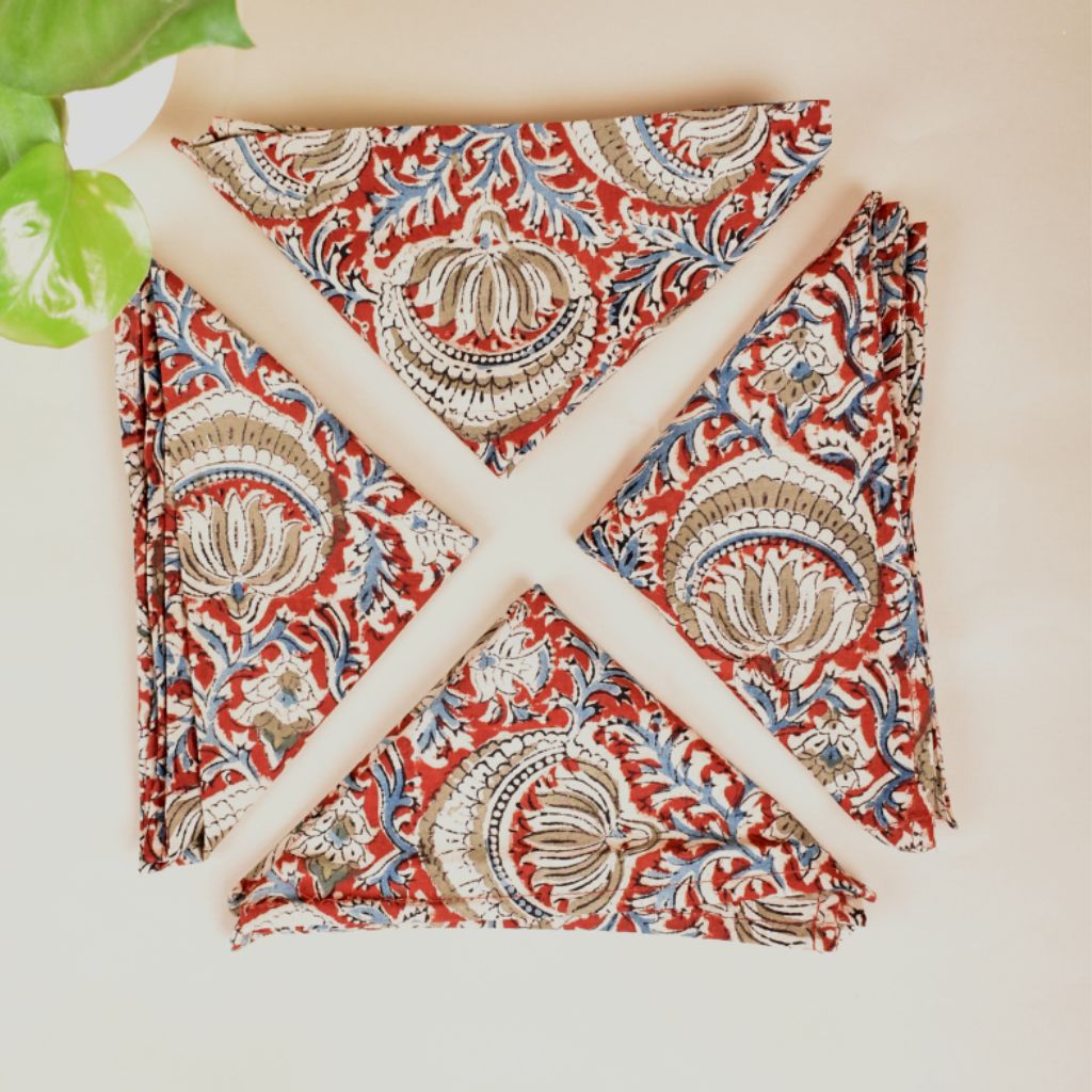 Red kalamkari cotton table napkins