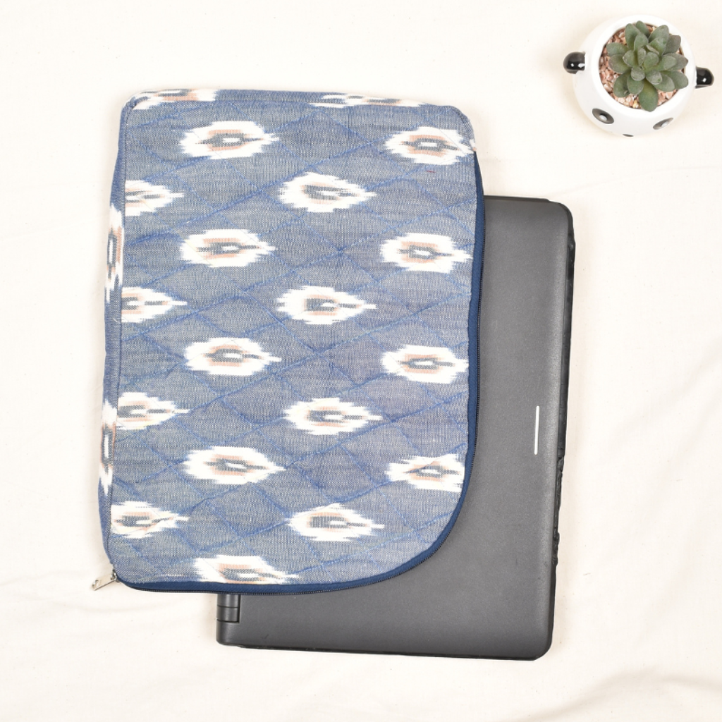 Blue easy slip quilted 13" laptop sleeve