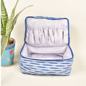 Blue ikat toiletry pouch  - closure
