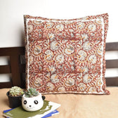 Brown Kalamkari cushion cover with applique