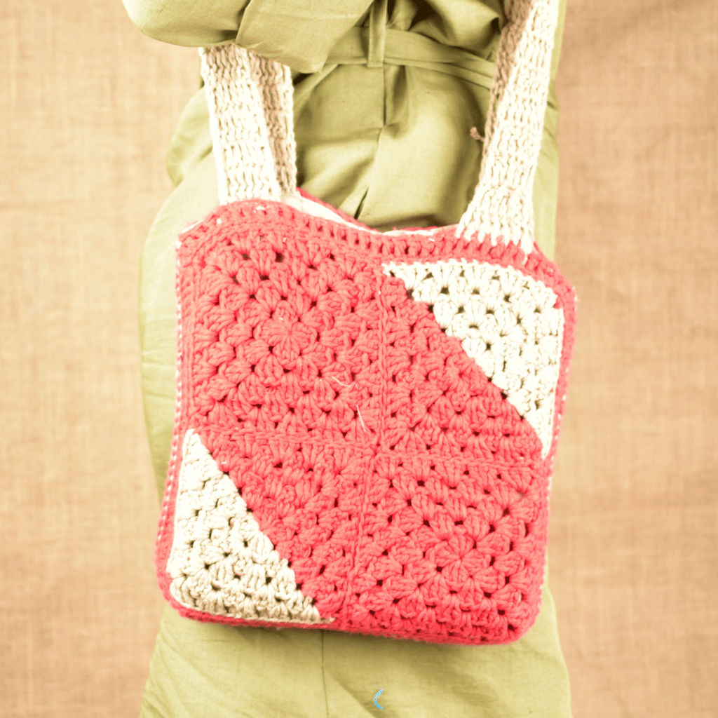 Red and Beige Crochet Sling Bag- style