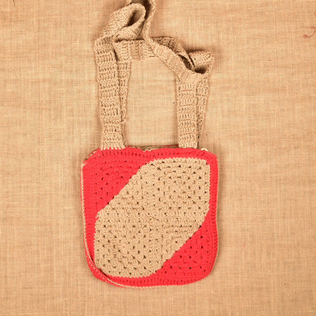 Red and Beige Crochet Sling Bag