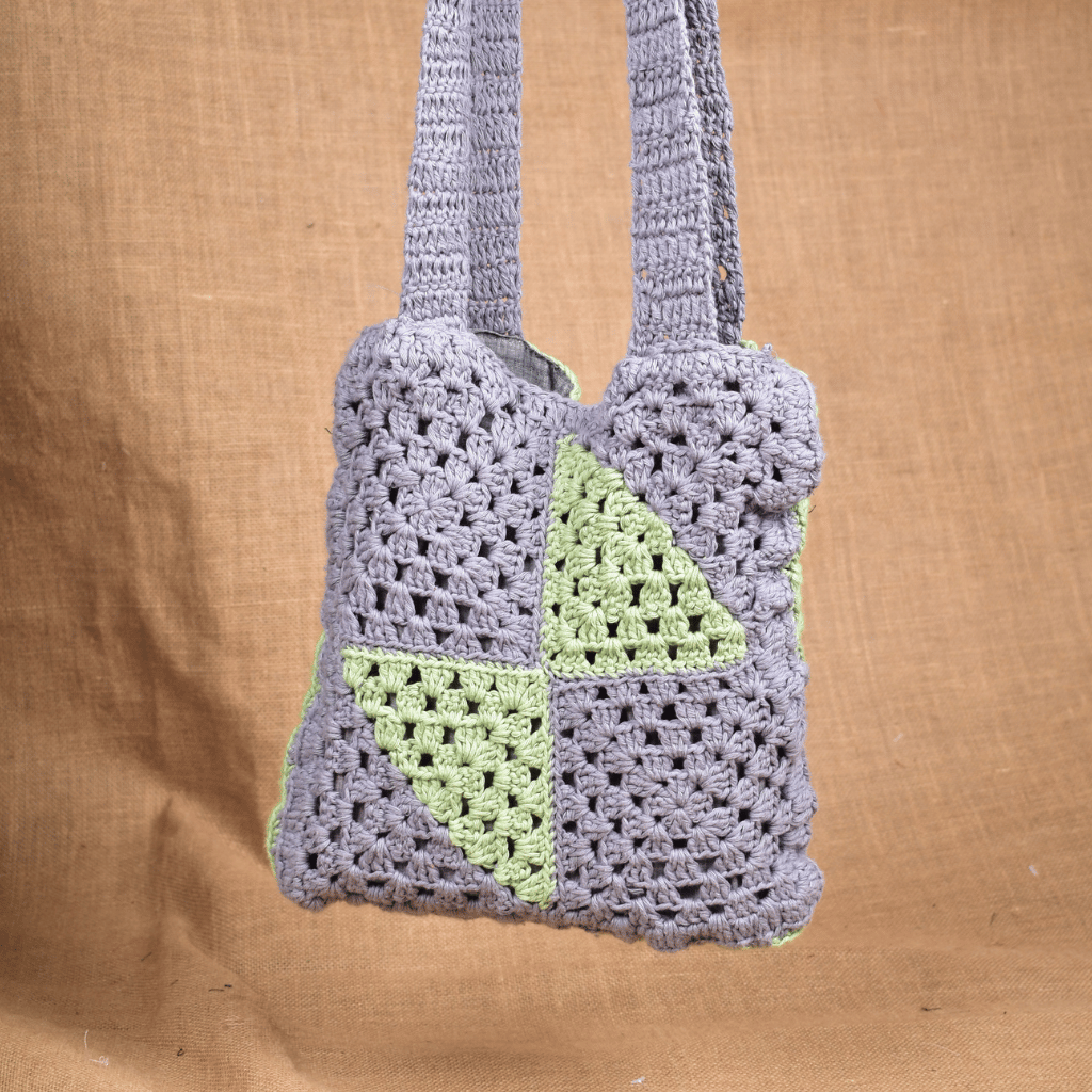 Green & Grey Crochet Sling Bag - design
