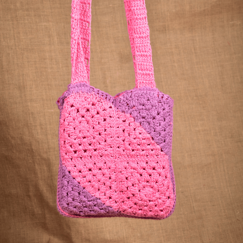 Pink & Purple Crochet Sling Bag - handle