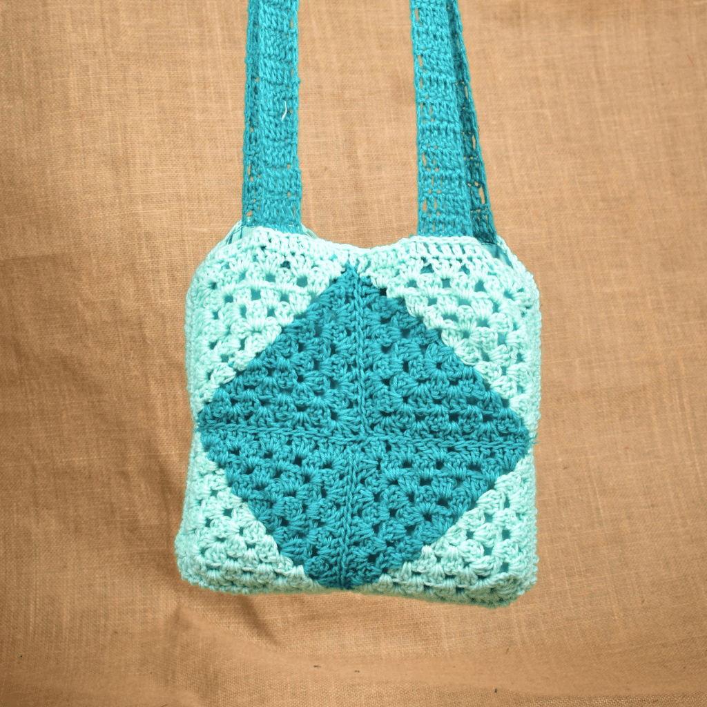 Green  & Tulle Crochet Sling Bag - handle 